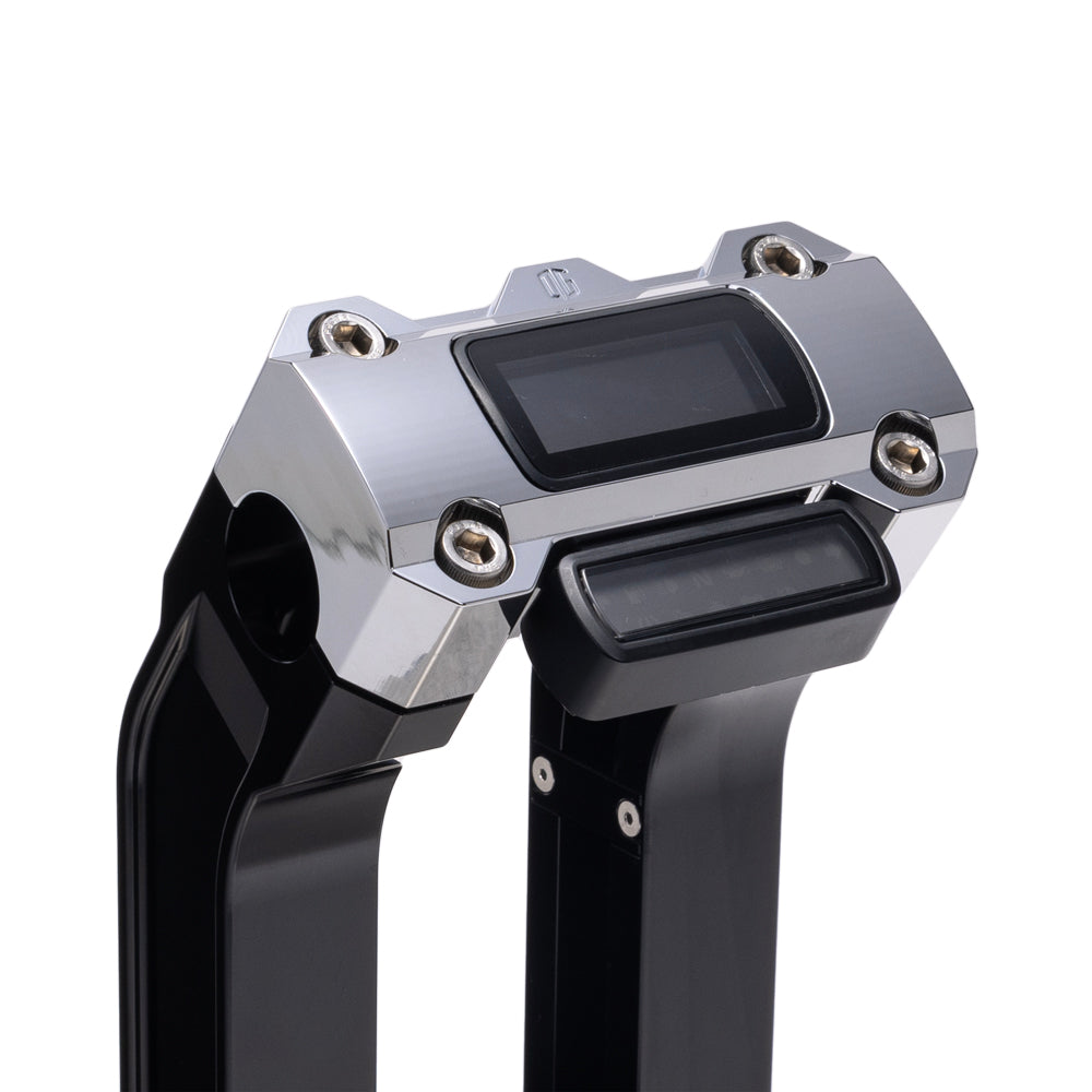 OG Black 10.5 inch Pull Back Risers with Chrome Digital Gauge Cut Out Top Clamp