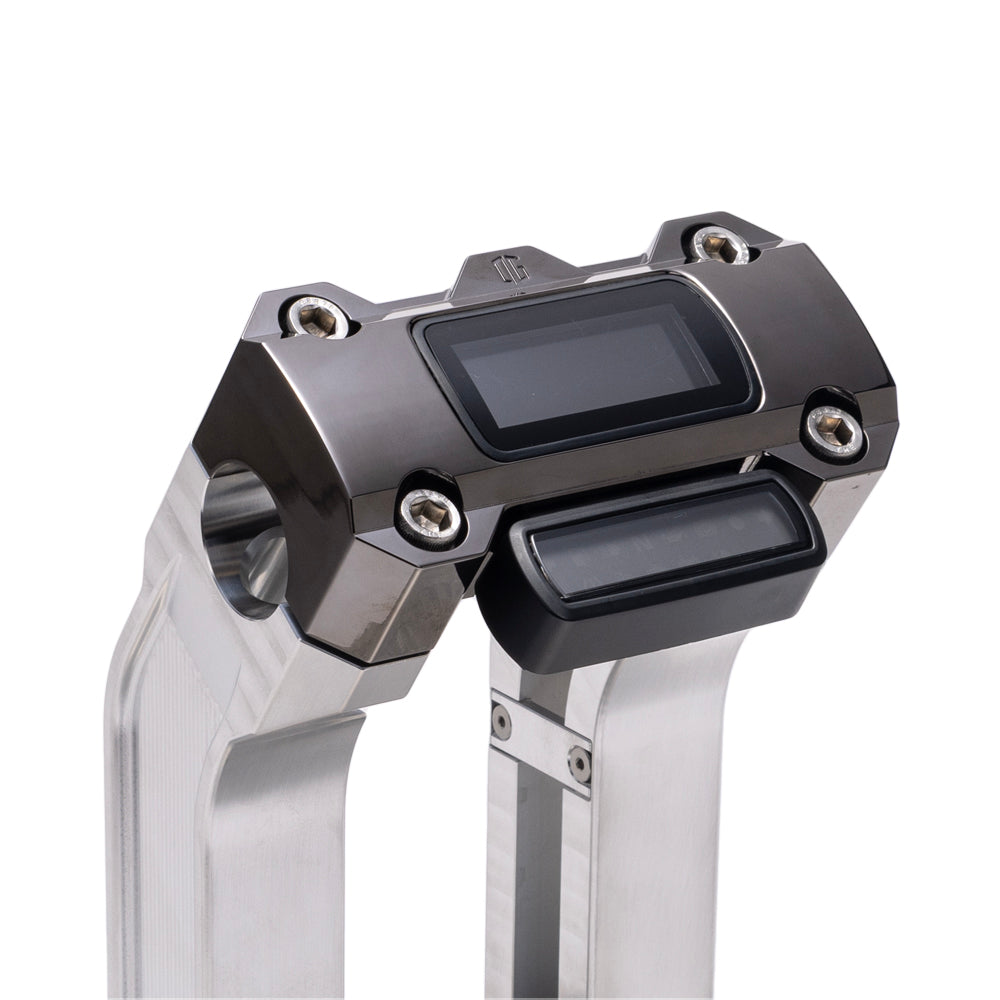 OG Aluminum 10.5 inch Straight Risers with Black Chrome Digital Gauge Cut Out Top Clamp