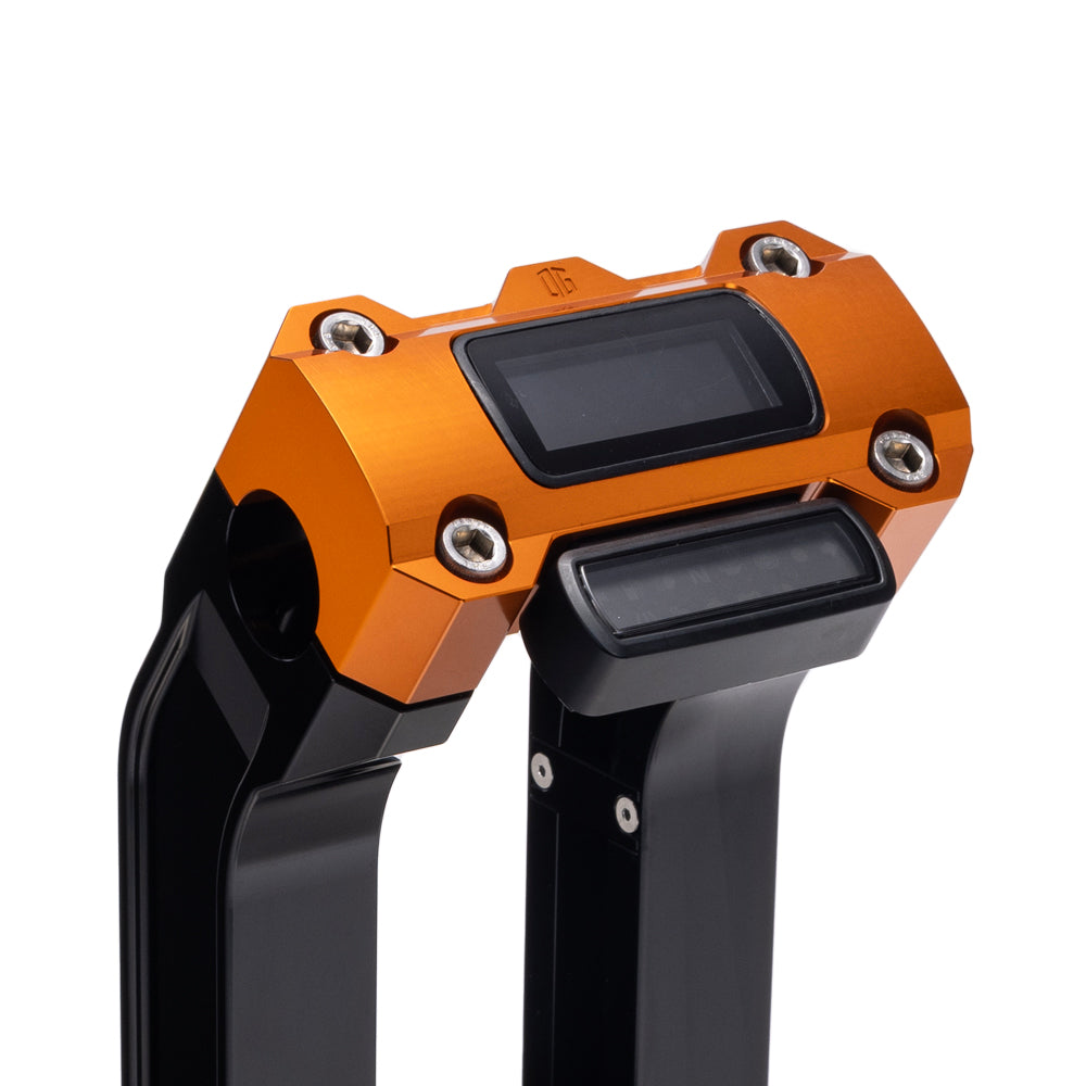 OG Black 6.5 inch Pull Back Risers with Orange Digital Gauge Cut Out Top Clamp