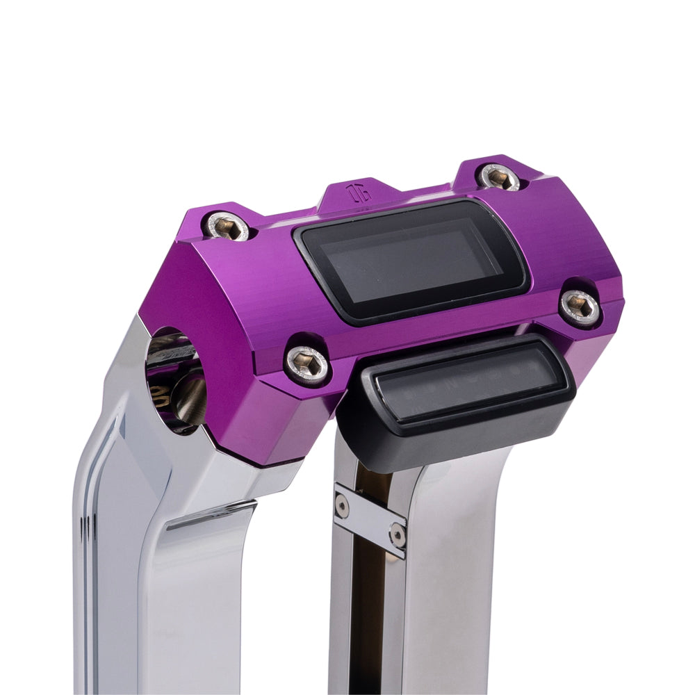 OG Chrome 6.5 inch Pull Back Risers with Purple Digital Gauge Cut Out Top Clamp