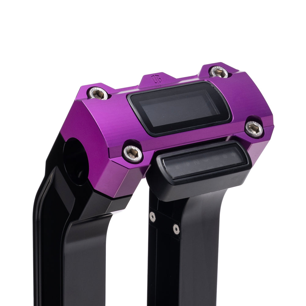 OG Black 8.5 inch Straight Risers with Purple Digital Gauge Cut Out Top Clamp