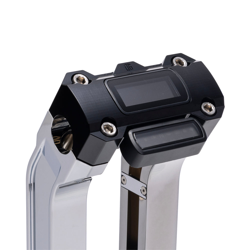 OG Chrome 8.5 inch Straight Risers with Black Digital Gauge Cut Out Top Clamp