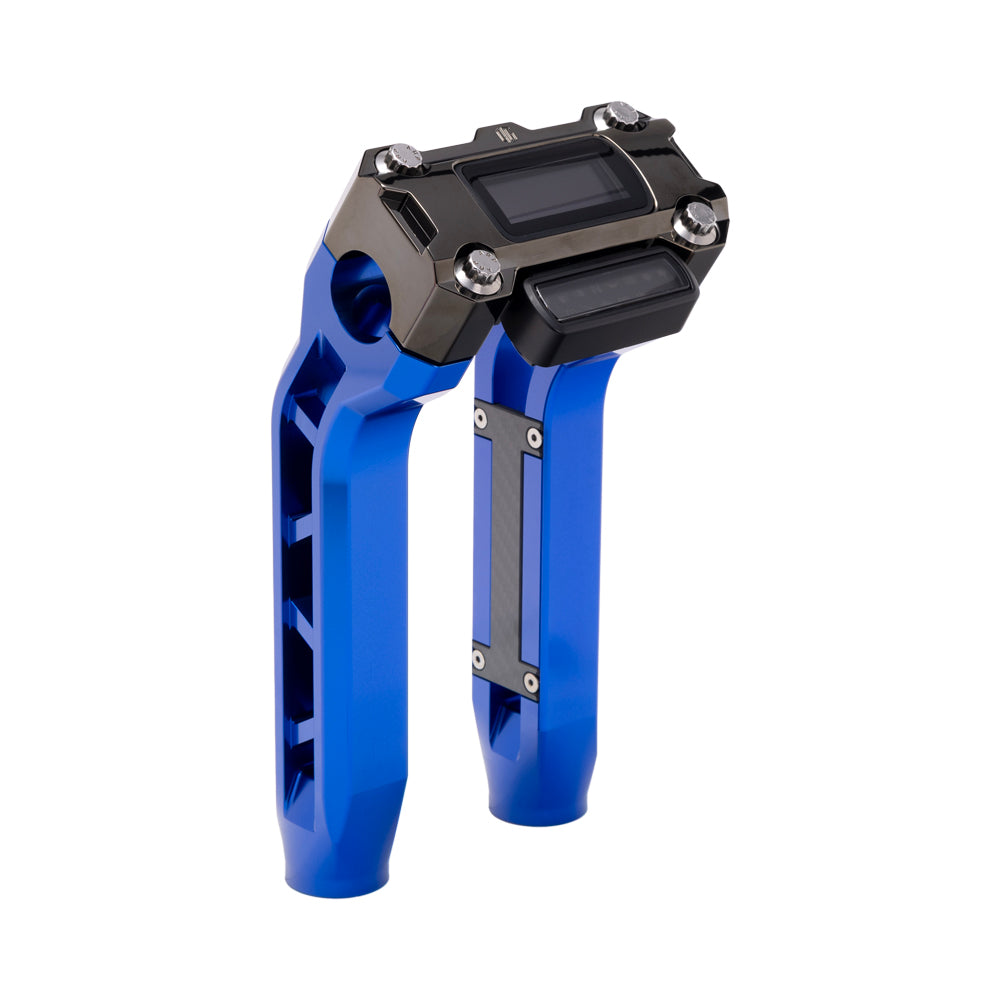 OG Blue Performance 8.5 inch Pull Back Riser Legs with Black Chrome Performance Digital Gauge Top Clamp