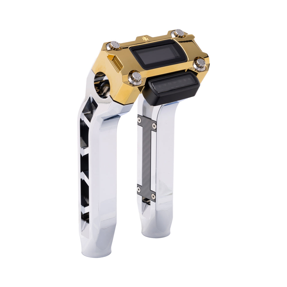 OG Chrome Performance 8.5 inch Pull Back Riser Legs with Gold Plating Performance Digital Gauge Top Clamp
