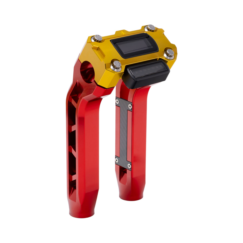 OG Red Performance 8.5 inch Pull Back Riser Legs with Gold Performance Digital Gauge Top Clamp