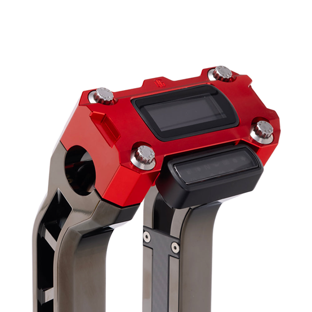 OG Red Performance Digital Gauge Top Clamp on OG Black Chrome Performance Riser Legs