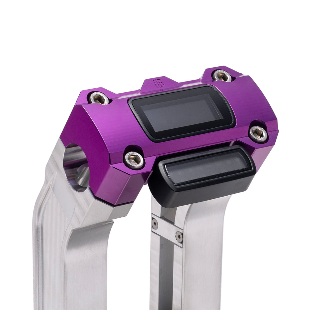 OG Aluminum 10.5 inch Pull Back Risers with Purple Digital Gauge Cut Out Top Clamp