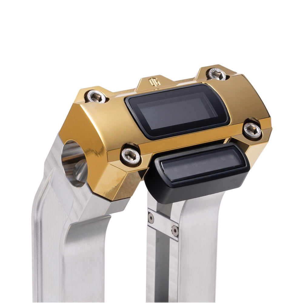 OG Aluminum 10.5 inch Straight Risers with Gold Plating Digital Gauge Cut Out Top Clamp