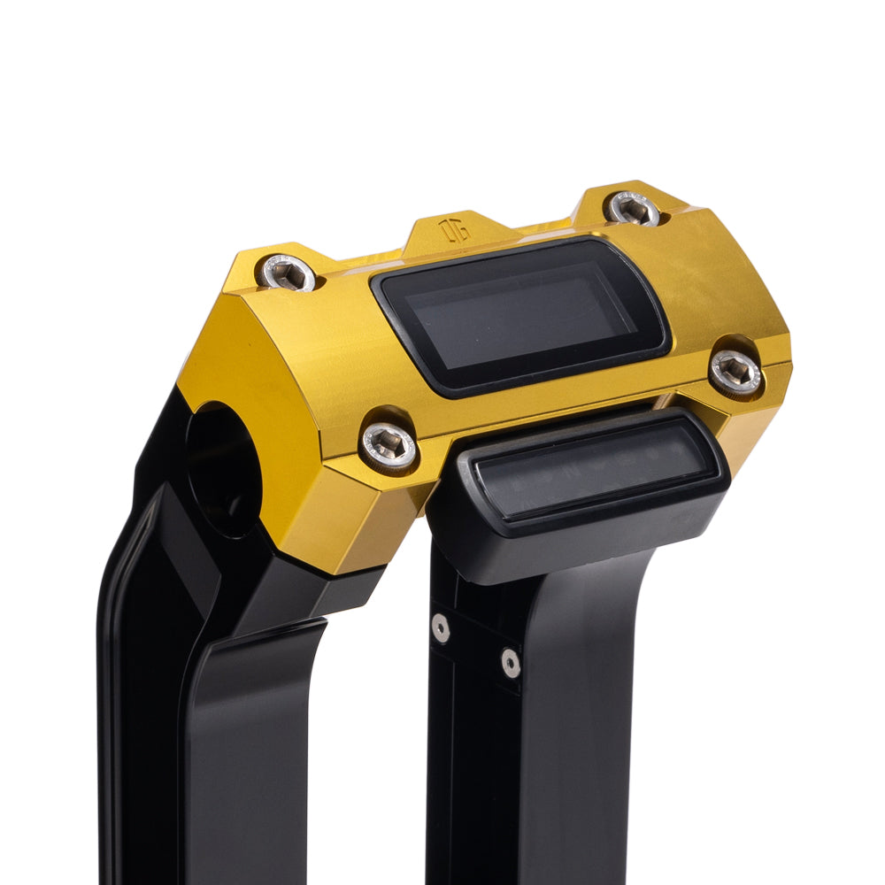 OG Black 10.5 inch Straight Risers with Gold Digital Gauge Cut Out Top Clamp