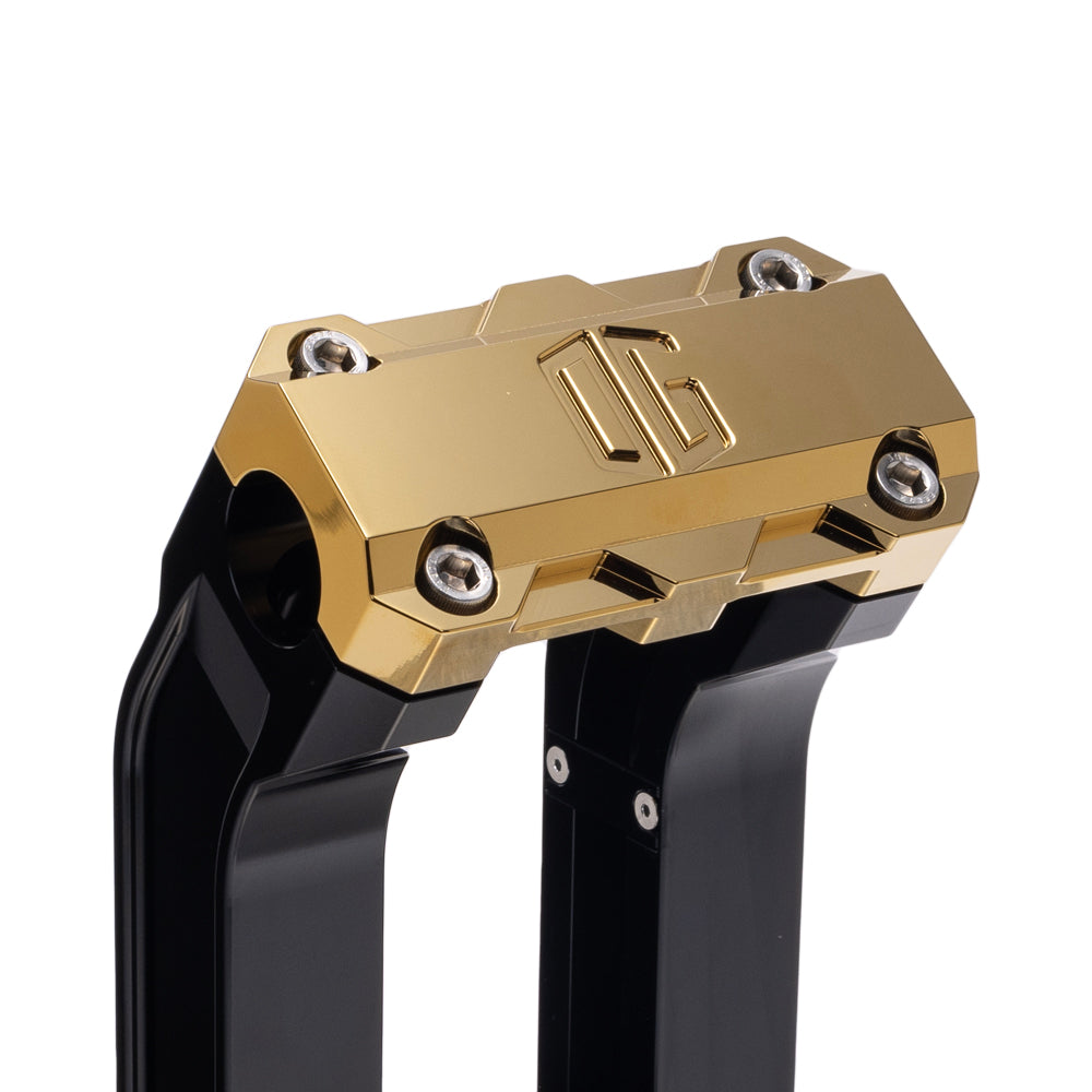 OG Black 10.5 inch Straight Risers with Gold Plating Standard Top Clamp