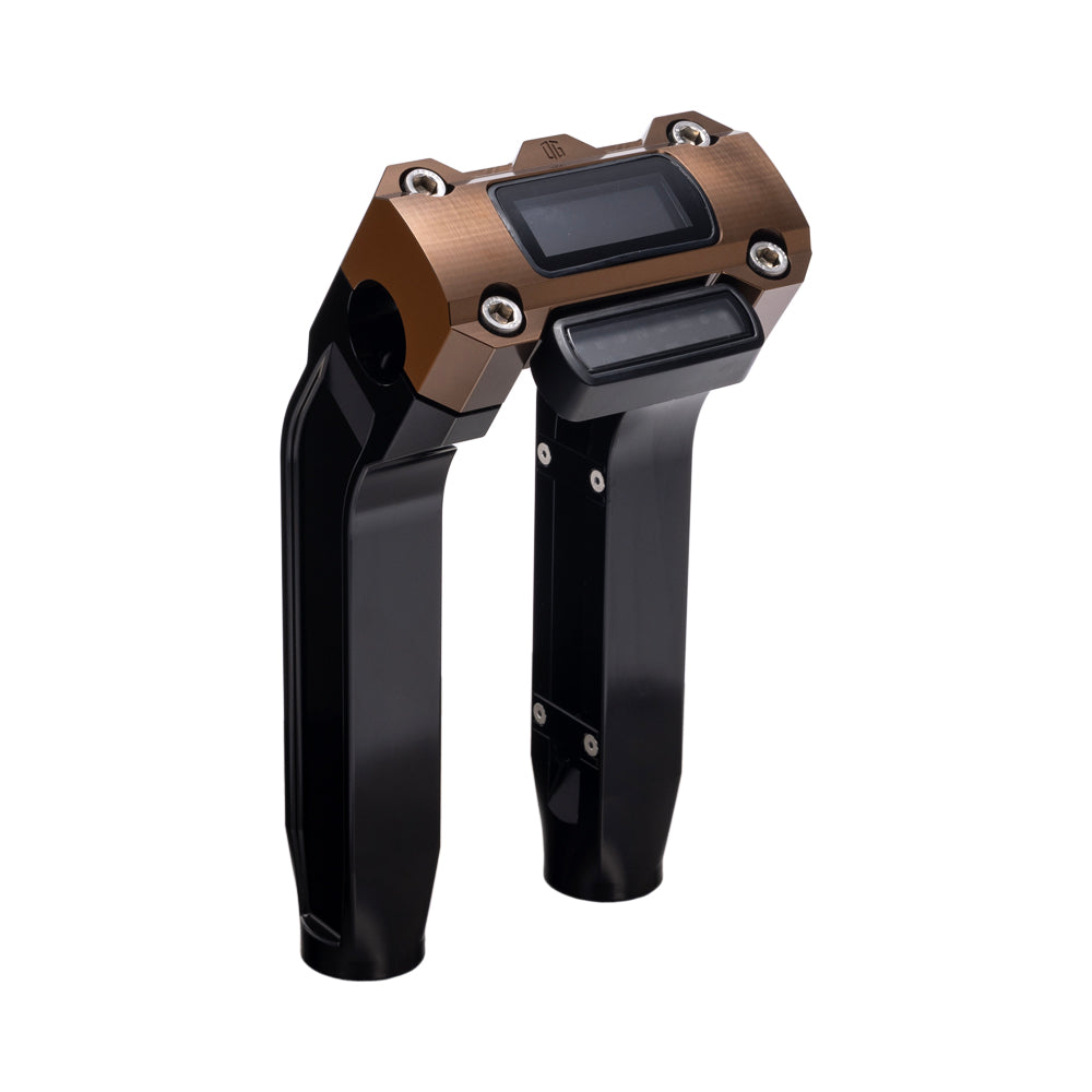 OG Black 8.5 inch Pull Back Risers with Bronze Digital Gauge Cut Out Top Clamp