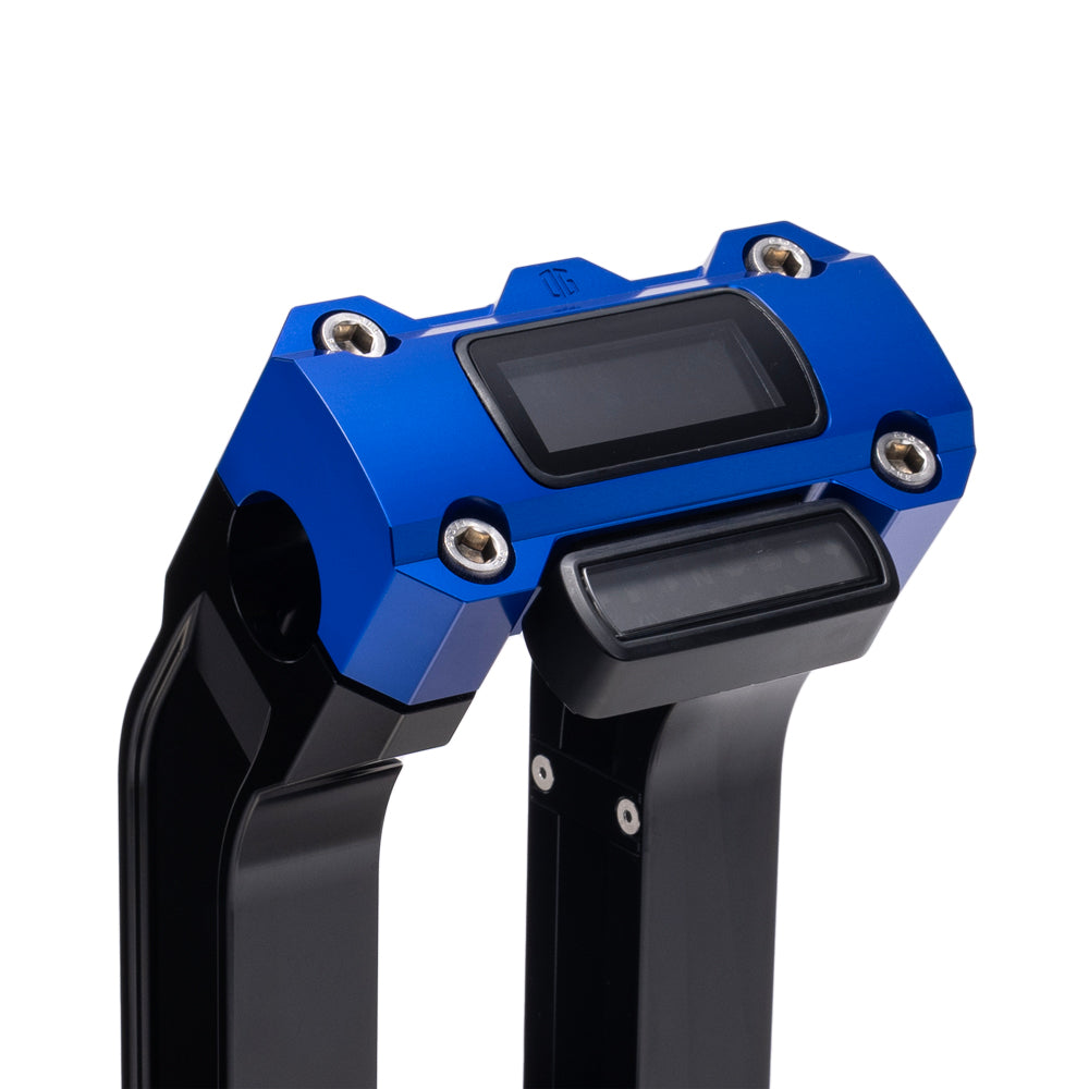 OG Black 8.5 inch Straight Risers with Blue Digital Gauge Cut Out Top Clamp