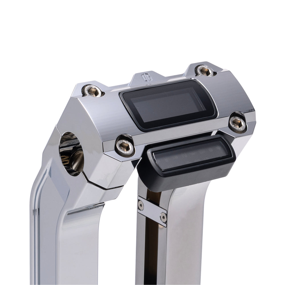 OG Chrome 8.5 inch Straight Risers with Chrome Digital Gauge Cut Out Top Clamp