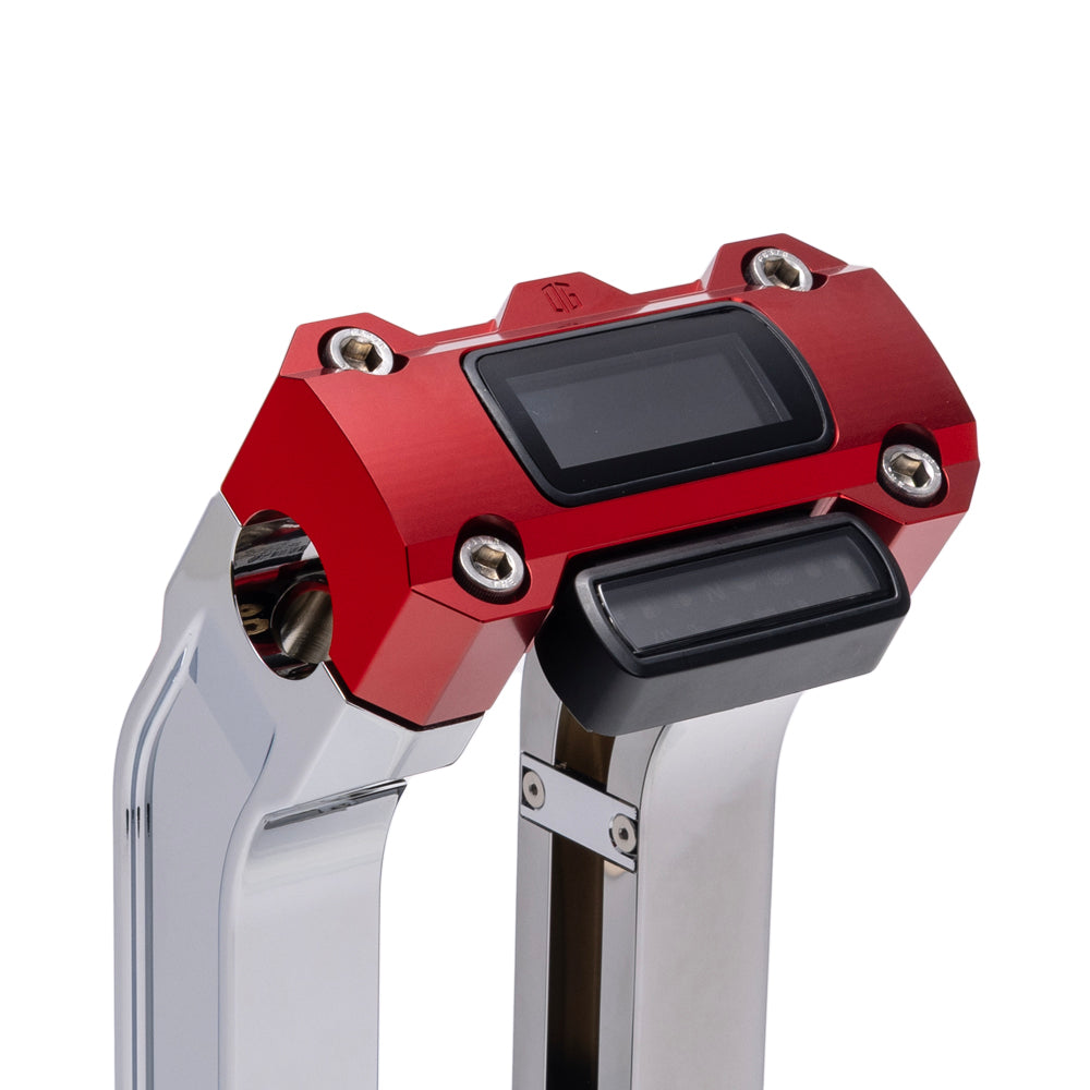 OG Chrome 8.5 inch Straight Risers with Red Digital Gauge Cut Out Top Clamp
